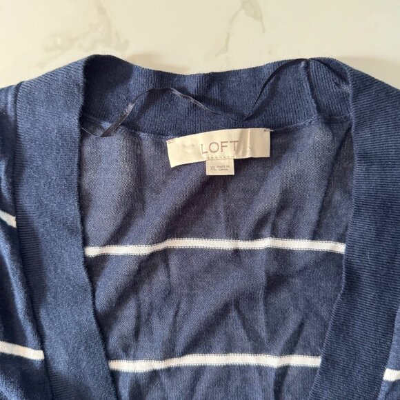 Loft Navy and White Striped Open Front Long Sleeve Cardigan – XL – Ramie/Viscose - Picture 6 of 10